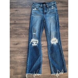 Buckle Black Fit No 35 Cropped Straight Distressed Jeans Blue 25x28 Raw Hem